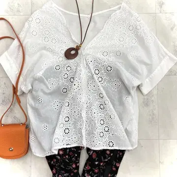 심플리시떼 아일렛 레이스 자수 코튼 튜닉
