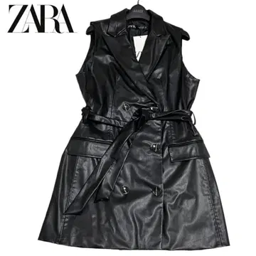 신상품 ZARA 자라 인조 가죽 슬리브리스 트렌치코트 롱베스트