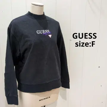 게스 GUESS 로고 프린트 자수 트레이닝복 맨투맨 블랙 F 여성용