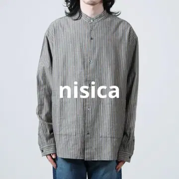 nisica 스트라이프 밴드 카라 셔츠 사이즈 L 니시카