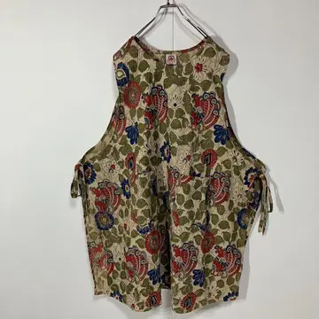 무릎 기장 원피스 보타니컬 새 포켓 슬리브리스 구제 의류