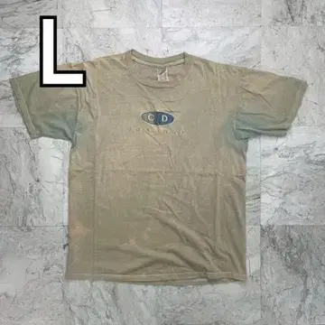 기업 T 베이지 남성용 L 코튼 페이드 자수 로고 반팔
