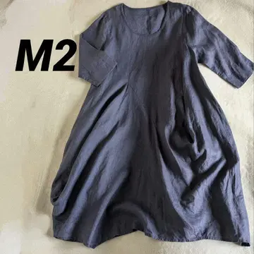 M2(엠니) 센소유니코 린넨 변형 원피스 7부 소매 네이비