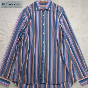 새상품급 에트로 긴팔 셔츠 스트라이프 멀티 컬러 이탈리아제 블루 XL