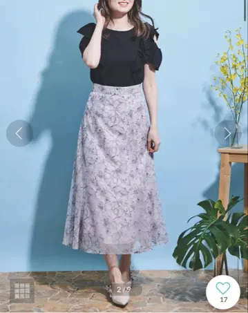 노엘라 플라워 자수 얇은 명주 스커트 M 색스