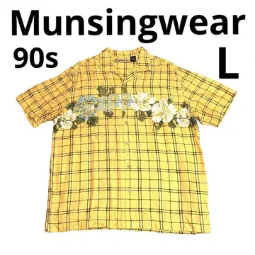 90s 먼싱웨어 레이온 오픈 카라 셔츠 알로하 셔츠 우드 버튼