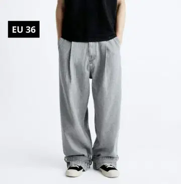 ZARA Relaxed Fit 플리츠 데님 팬츠 그레이