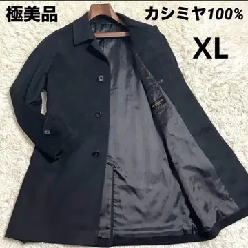 퓨어 캐시미어 100% 롱 코트 체스터 코트 XL 비즈니스 블랙