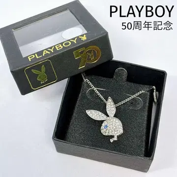 플레이보이 50주년 기념 실버 큐빅 로고 목걸이