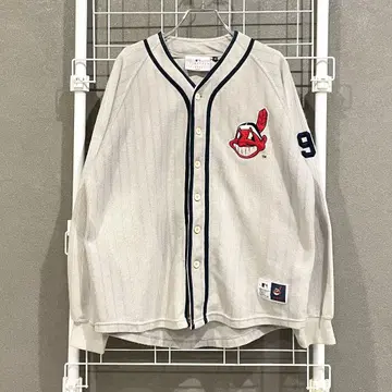 90's MLB 인디언즈 베이스볼 셔츠 긴팔 가디건 구제 의류