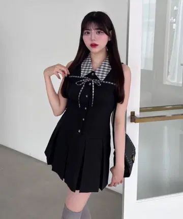 OLIVE des OLIVE 슬리브리스 셔츠 미니 원피스 블랙