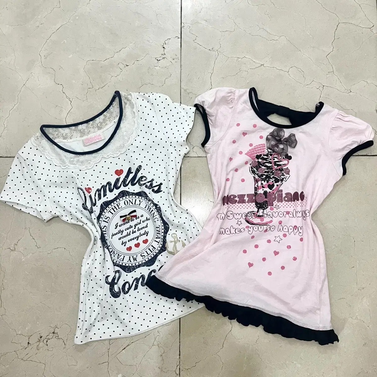 일괄) 트랄라라 & 메조피아노 리본 레이스 반팔탑 로걀탑 반팔티셔츠
