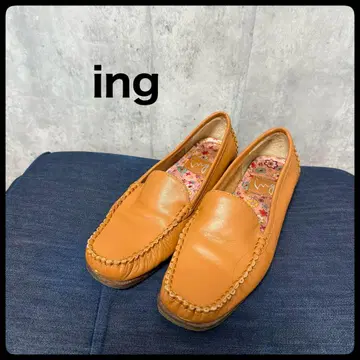 ing 브라운 가죽 로퍼 플라워 무늬 인솔 23.0