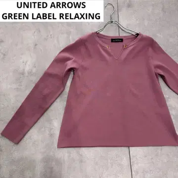 UNITED ARROWS V넥 금장 장식 더스티 핑크 긴팔 니트