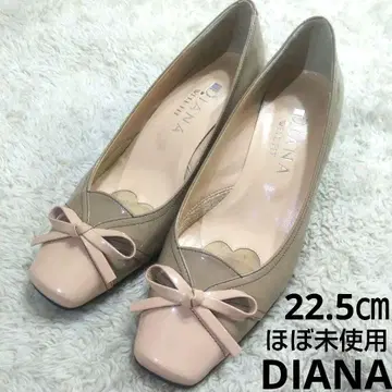 미사용급! DAIANA 22.5EE 에나멜 리본 펌프스 핑크 베이지