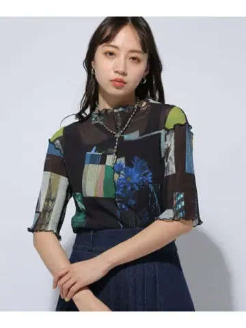 HARE 하레 포토 콜라주 플리츠 컷 티셔츠 반팔 시어 셔츠