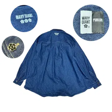 마리콴트 오버 사이즈 데님 셔츠 인디고 데이지 로고 자수