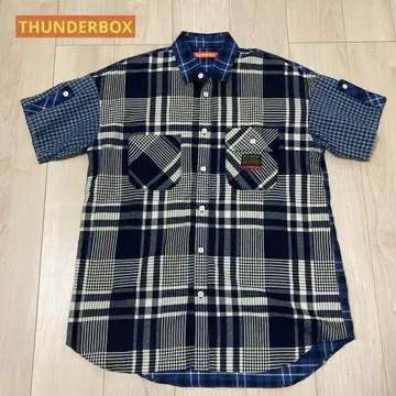 THUNDERBOX 패치워크 체크 무늬 셔츠 워크 셔츠 일본제