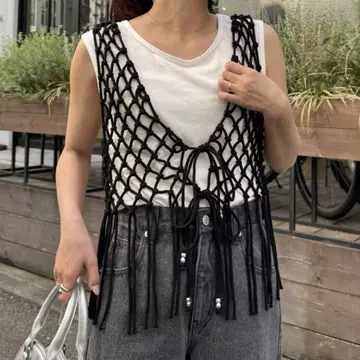 새상품 CIAOPANIC TYPY 앞뒤 2way 마크라메 프린지 베스트