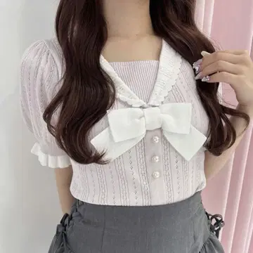 evelyn 에블린 리본 아일렛 니트 PI 핑크