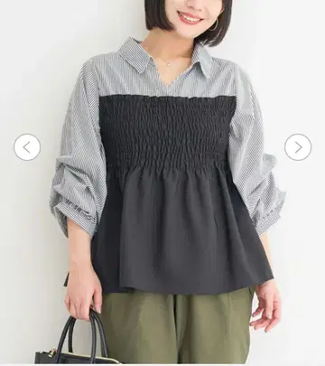 스트라이프 오분 소매 상의