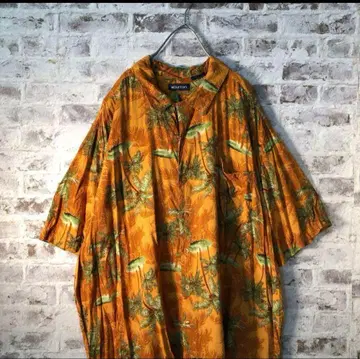 빈티지 야자수 알로하 셔츠 오렌지 하와이안 구제 의류 usedSM49