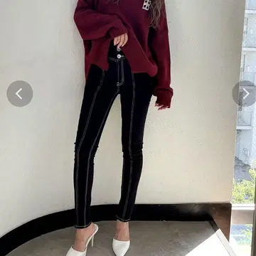 GYDA H/W V CUT COLORWAY 스키니 데님 팬츠 하이 웨스트