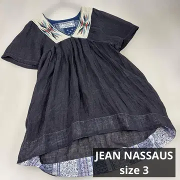 JEAN NASSAUS 자수 반팔 원피스 린넨 3 민족