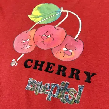 80's USA제 빈티지 T 체리 체리 M 빨간색 반짝이