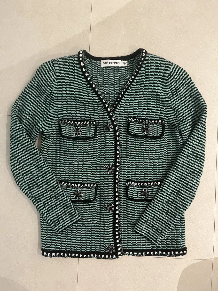 Self-Portrait Melange Stripe Knit Jacket Cardigan
