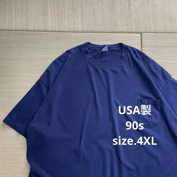90s USA제 포켓 T 무지 타운 크라프트 네이비 4XL