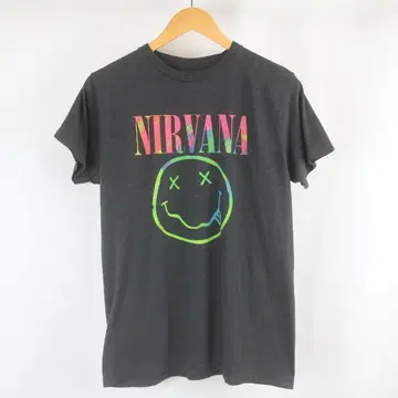 NIRVANA SMILE 로고 레인보우 프린트 락 밴딩 티셔츠