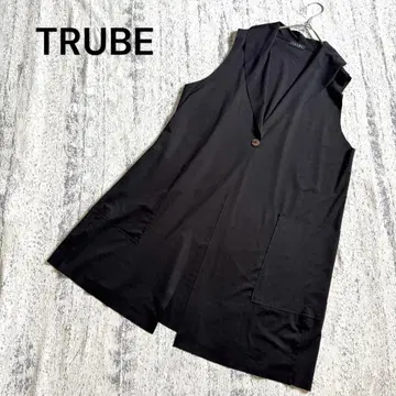 TRUBE 숄 옷깃 1 버튼 롱 베스트 베스트 스트레치 블랙
