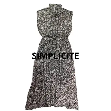 SIMPLICITE 스탠드 카라 프릴 쉬폰 원피스 꽃무늬 허리밴딩