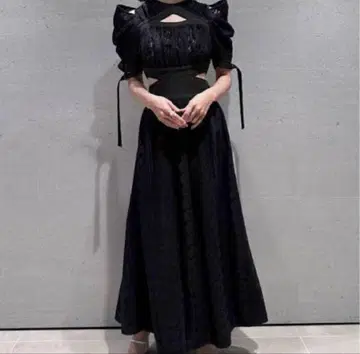 SNIDEL 스나이델 스위칭 데콜테 오픈 원피스 레이스 블랙