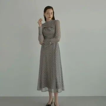 ANDRESD 백 오픈 지오메트릭 드레스 L 그레이