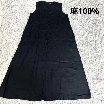 무인양품 프렌치 린넨 워싱 슬리브리스 원피스 M 린넨 100