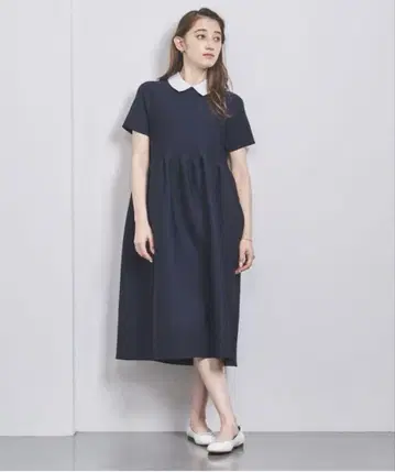 UNITED ARROWS 페플럼 숏 슬리브 원피스 네이비
