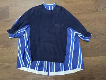 사카이 반팔 셔츠 니트 절개 네이비 계열 sacai