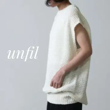 unfil 페이퍼 앤 코튼 로우 거즈 니트 베스트 아이보리