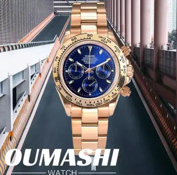 OUMASHI 크로노그래프 손목시계 핑크 골드 쿼츠 vk63 방수