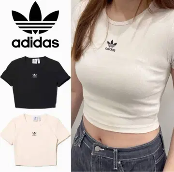아디다스 크롭 길이 티셔츠 베이지 xs