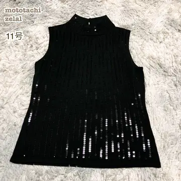 모토마치 제랄 [L] 하이넥 슬리브리스 니트 탱크탑 스팽글