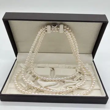 진주 목걸이 2줄 실버 금장 장식 롱 120cm