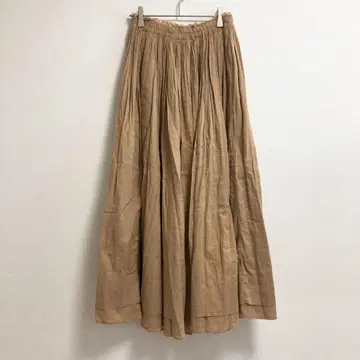 퓨어세신 롱 플레어 스커트 카멜 밑단 프릴 개더 4227
