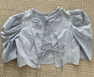 casa fline 퍼프 슬리브 리본 탑