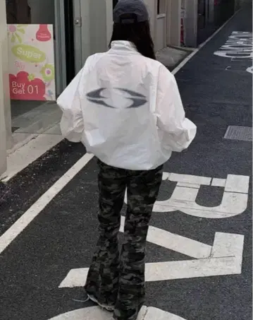 한국 y2k 나일론 후드티 윈드 브레이커 화이트 XL 흰색