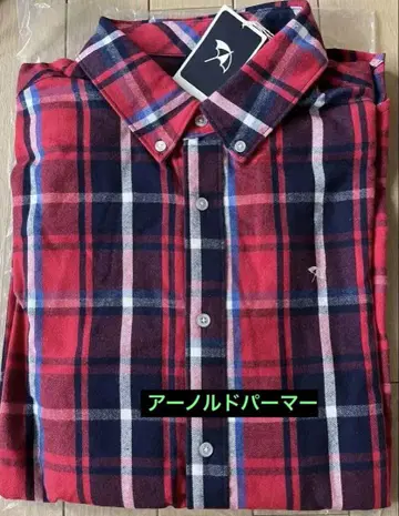 아놀드 파머 플란넬 셔츠 빨간색과 네이비 체크 LL 미사용 택 포함