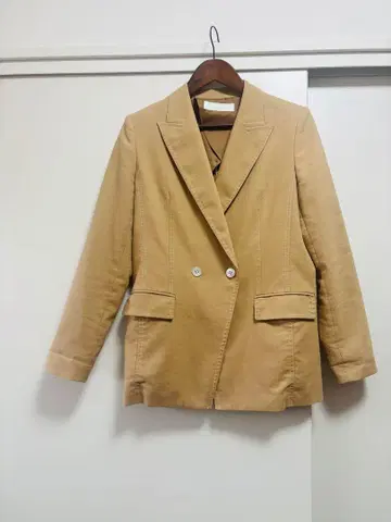 allureville 베이지 더블 버튼 테일러드 자켓 린넨