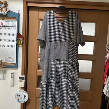 아즈노아즈 느긋한 체크 무늬 반팔 롱 원피스 19호